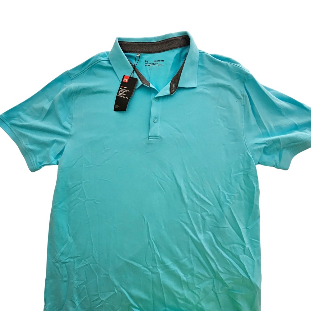 Under Armour HeatGear Mens 2XL Polo Shirt Light Blue Short‎ Sleeve Loose Fit NWT